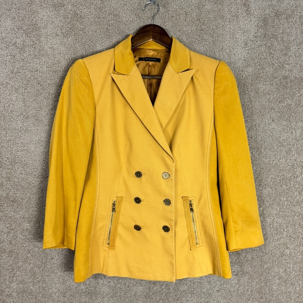 Elie Tahari Blazer Jacket‎ Womens Size 4 Yellow Double Breasted Stretch Career